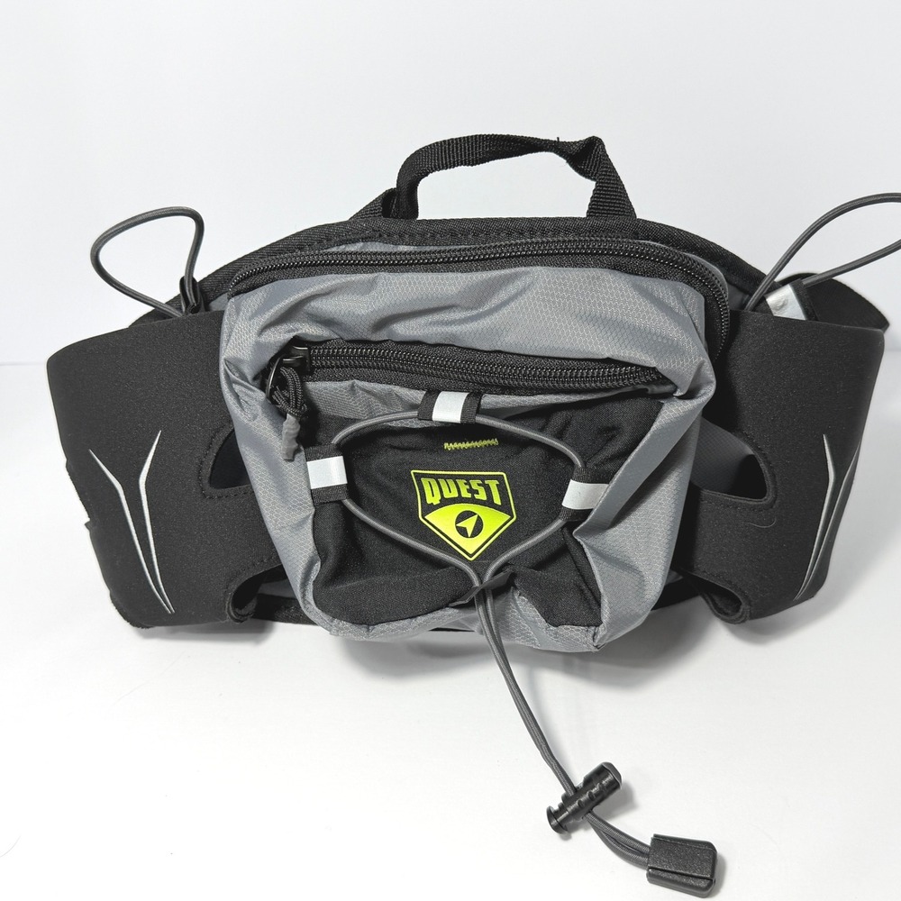Quest Hydration Waist Pack Dual Bottle Holder Running Hiking Belt Grey Black